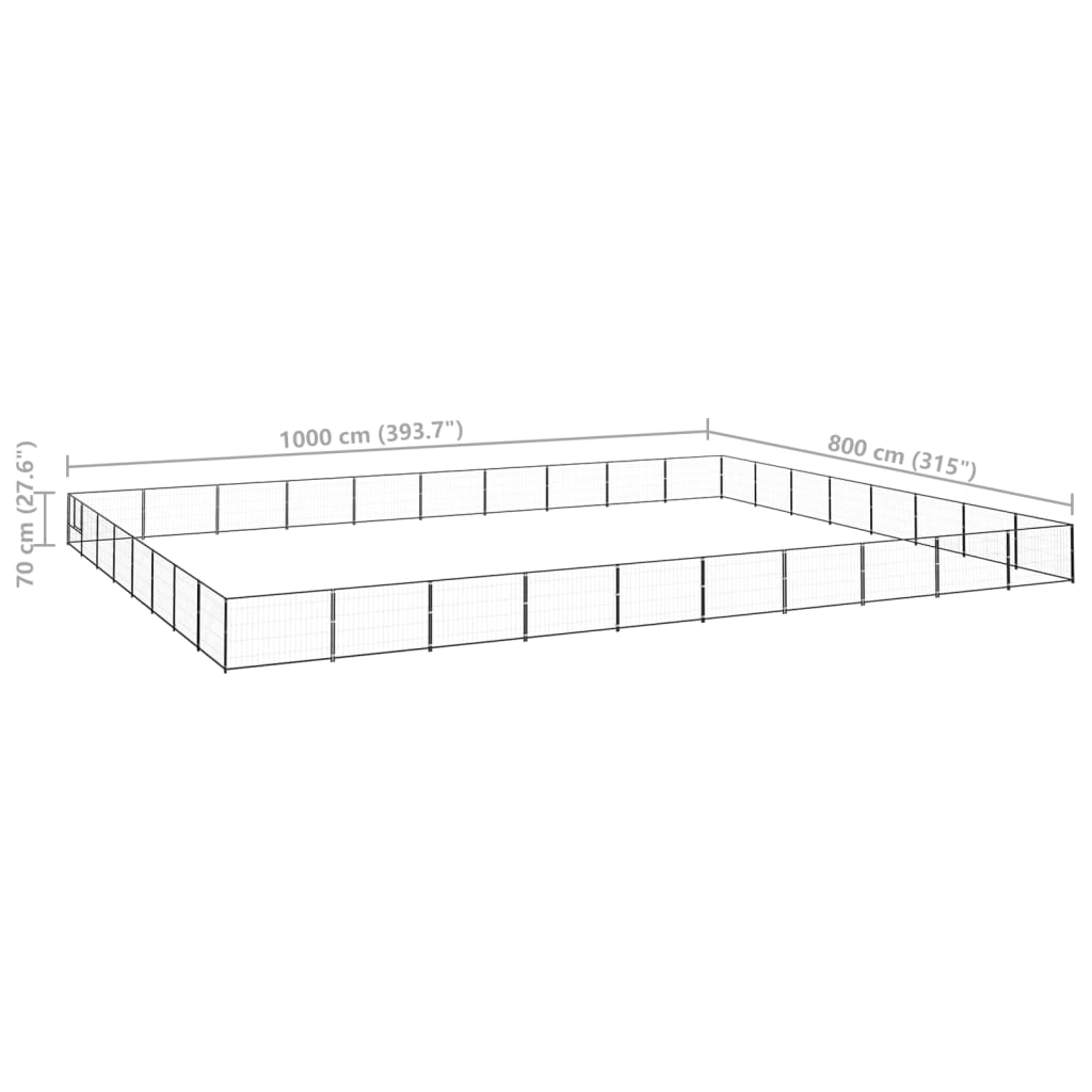 vidaXL Pasji boks črn 80 m² jeklo