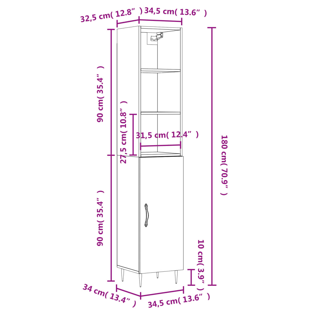 vidaXL Visoka omara sonoma hrast 34,5x34x180 cm inženirski les