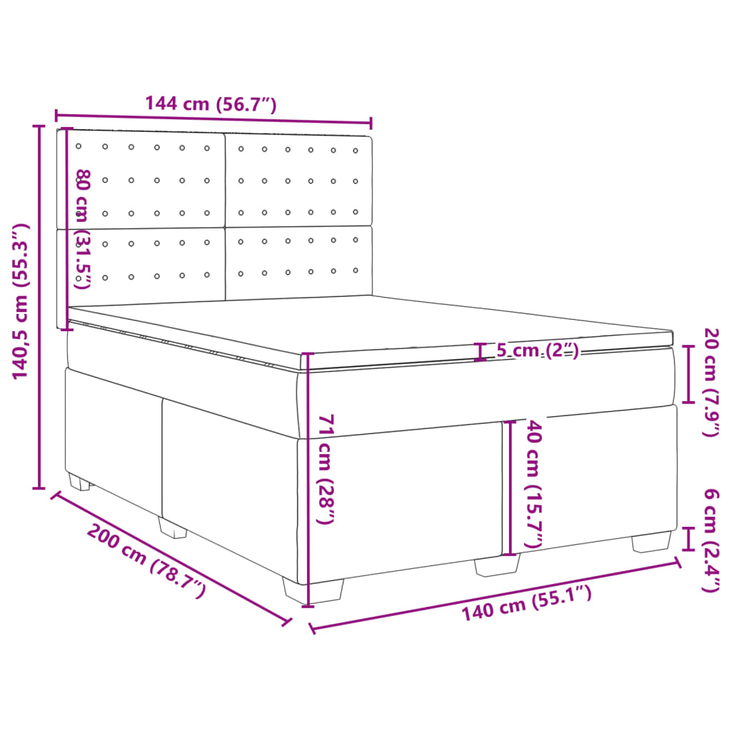 vidaXL Box spring postelja z vzmetnico roza 140x200 cm žamet