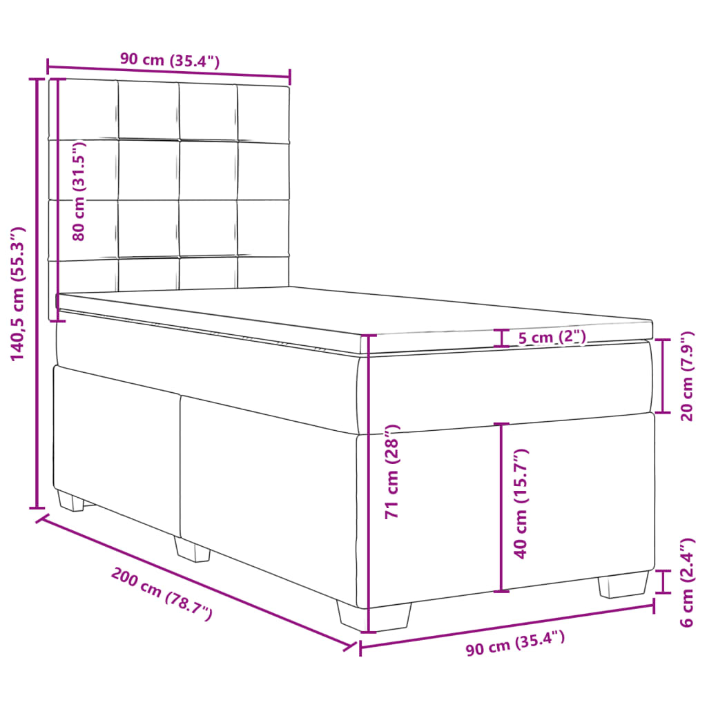 vidaXL Box spring postelja z vzmetnico svetlo siva 90x200 cm žamet