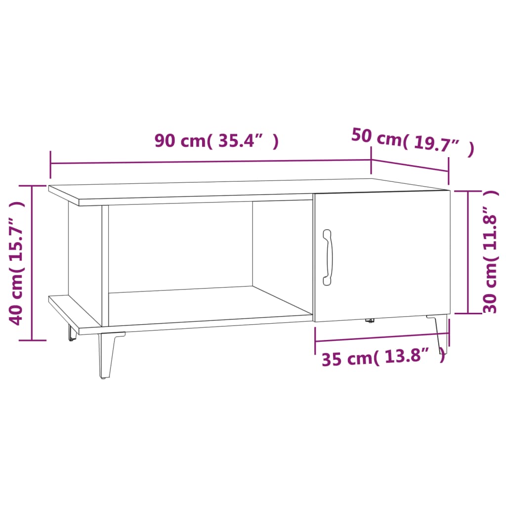 vidaXL Klubska mizica siva sonoma 90x50x40 cm konstruiran les