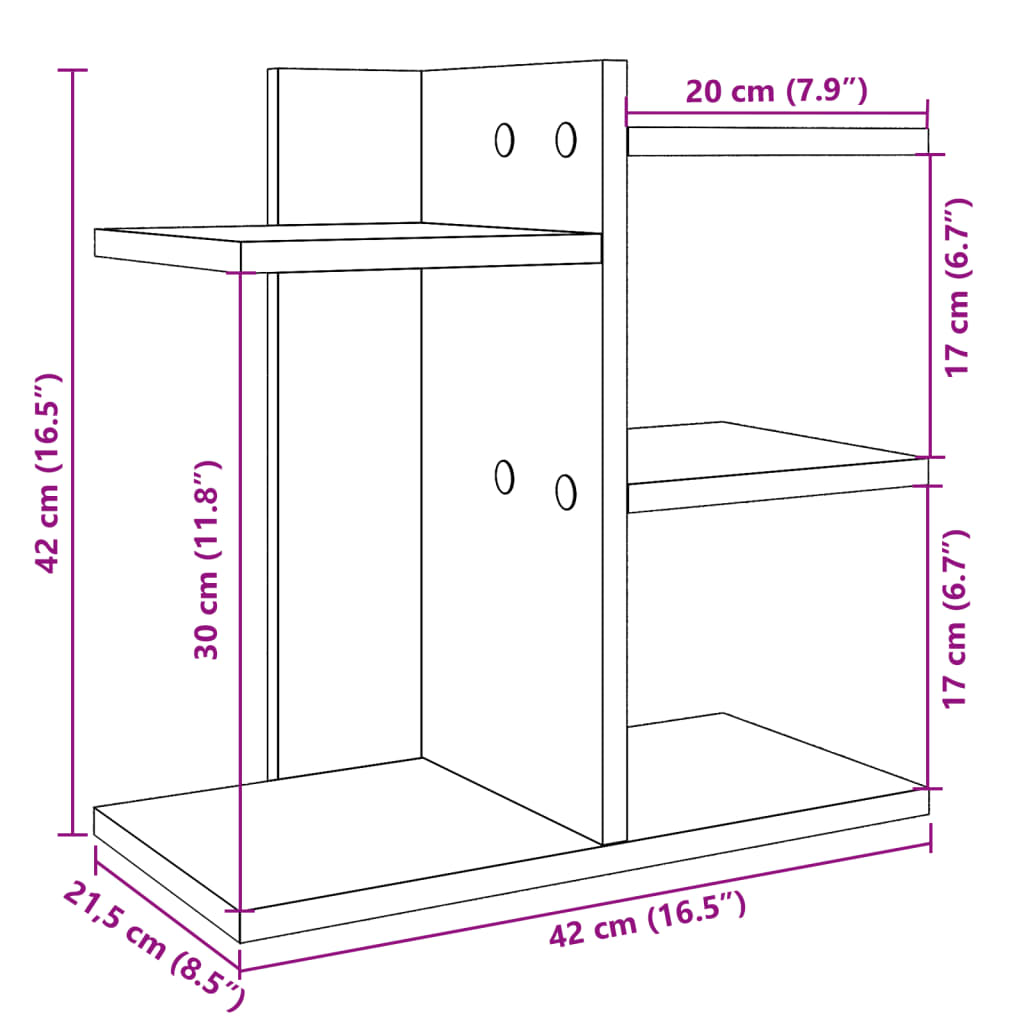 vidaXL Organizator za pisalno mizo dimlj. hrast 42x21,5x42 cm inž. les