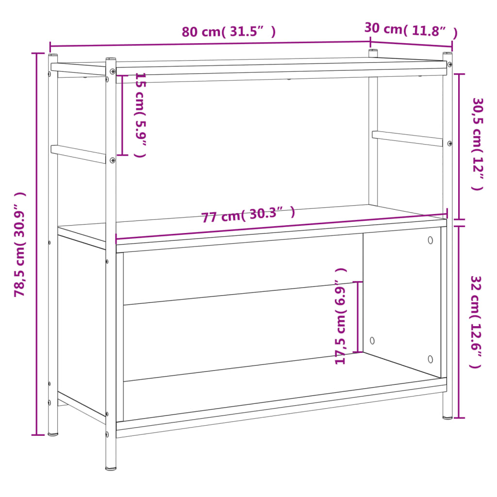 vidaXL Knjižna polica rjavi hrast 80x30x78,5 cm inž. les in železo