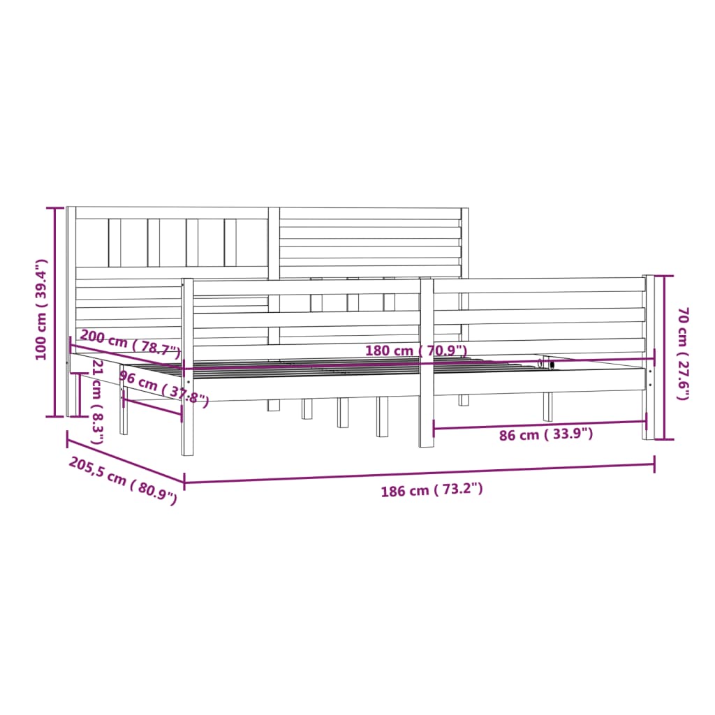 vidaXL Posteljni okvir bel 180x200 cm trden les