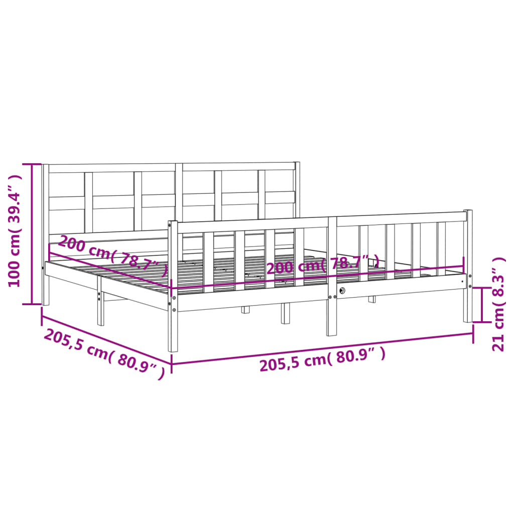 vidaXL Posteljni okvir z vzglavjem bel 200x200 cm trden les