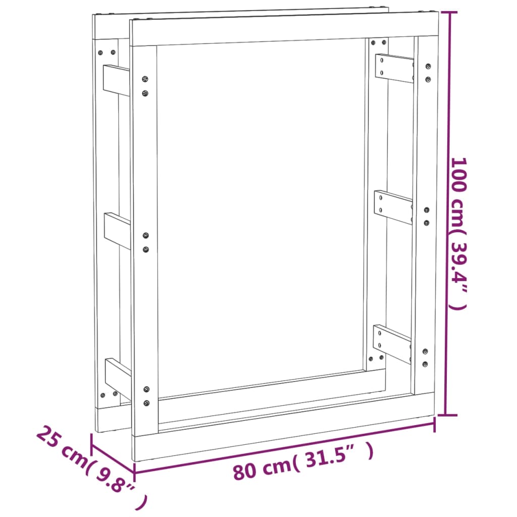  vidaXL Stojalo za drva sivo 80x25x100 cm trdna borovina