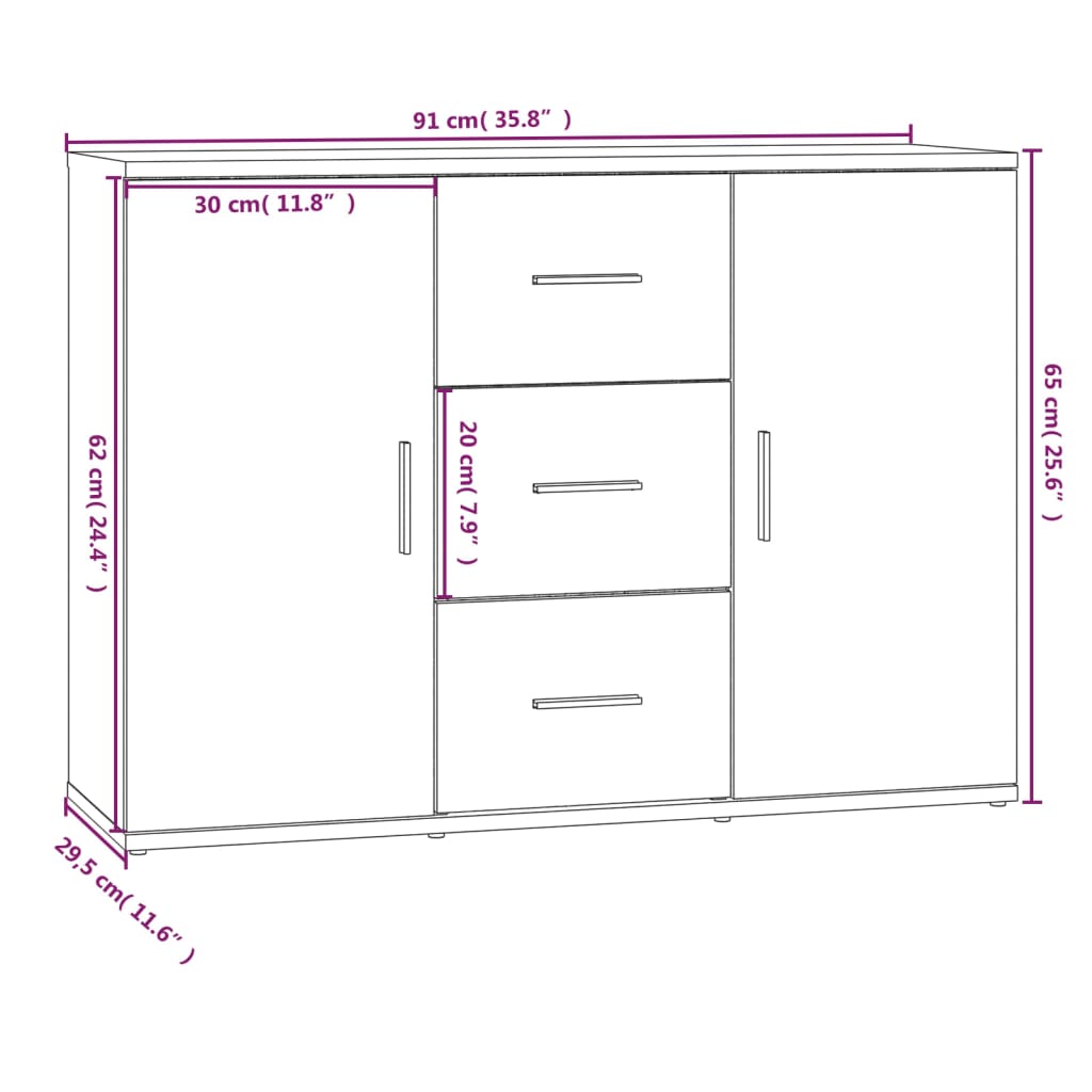 vidaXL Komoda dimljeni hrast 91x29,5x65 cm inženirski les