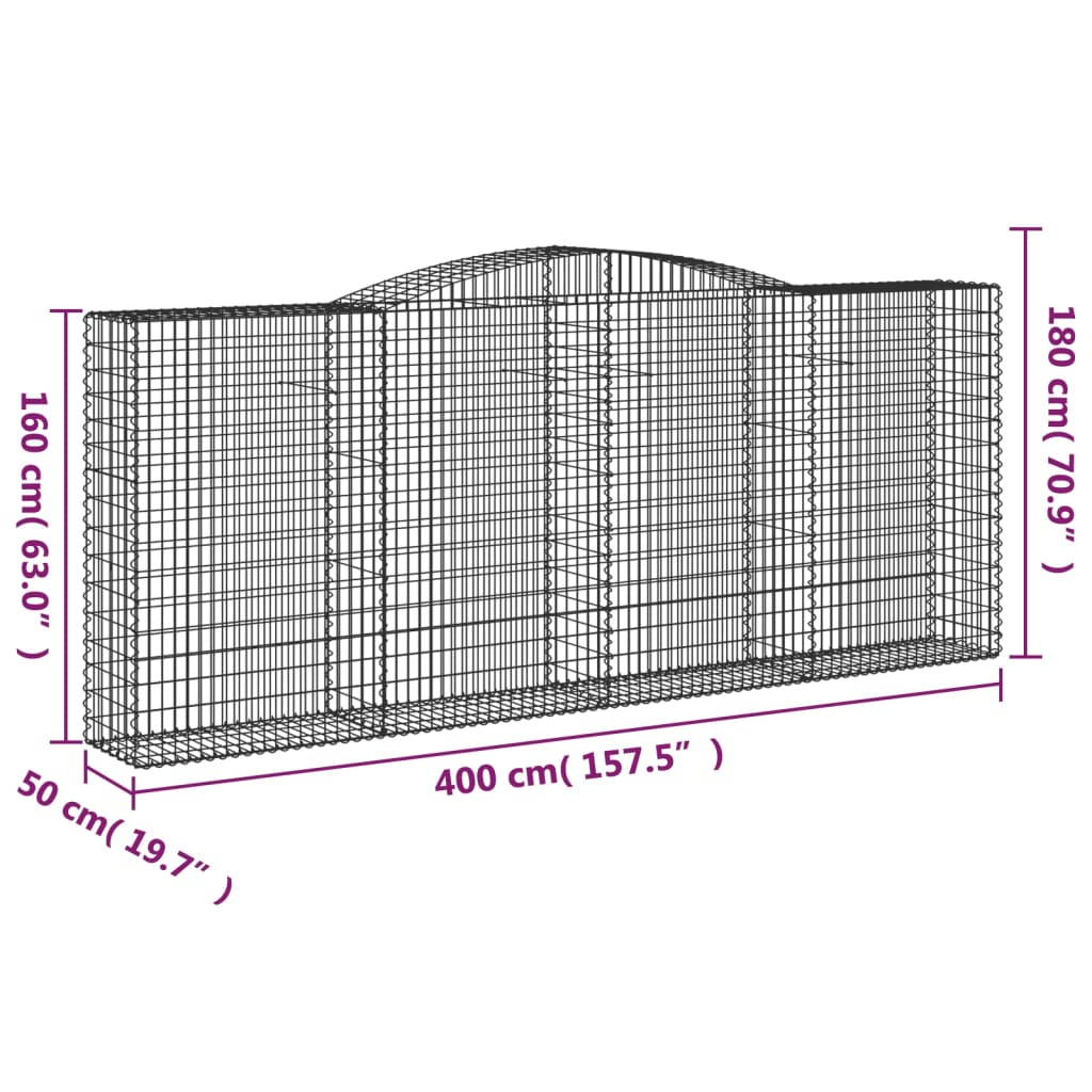 vidaXL Obokana gabionska košara 9 kos 400x50x160/180cm cinkano železo