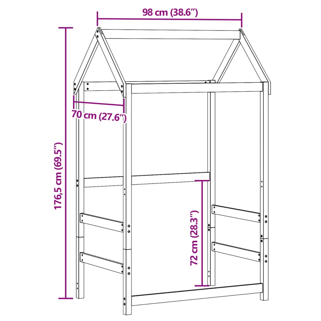 vidaXL Streha za otroško posteljo bela 98x70x176,5 cm trdna borovina