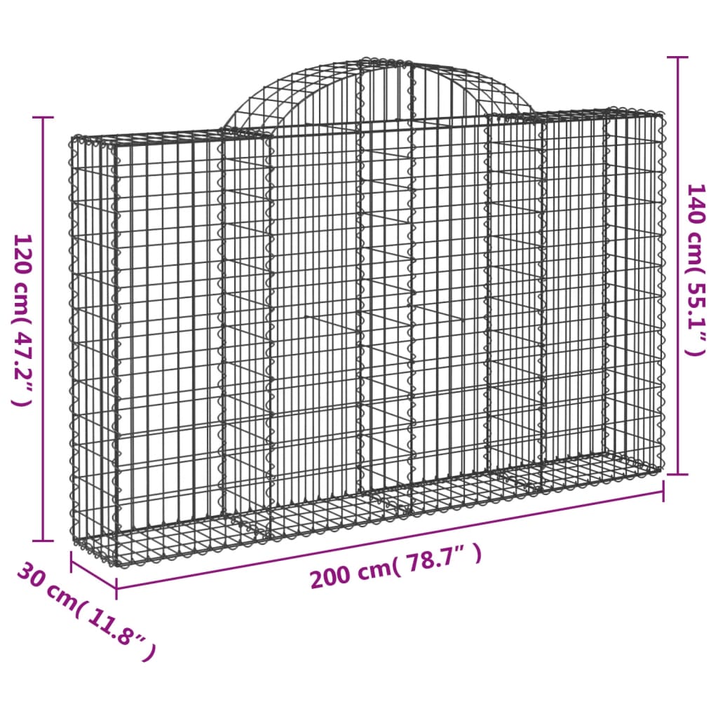 vidaXL Obokane gabion košare 2 kosa 200x30x120/140 cm pocinkano železo