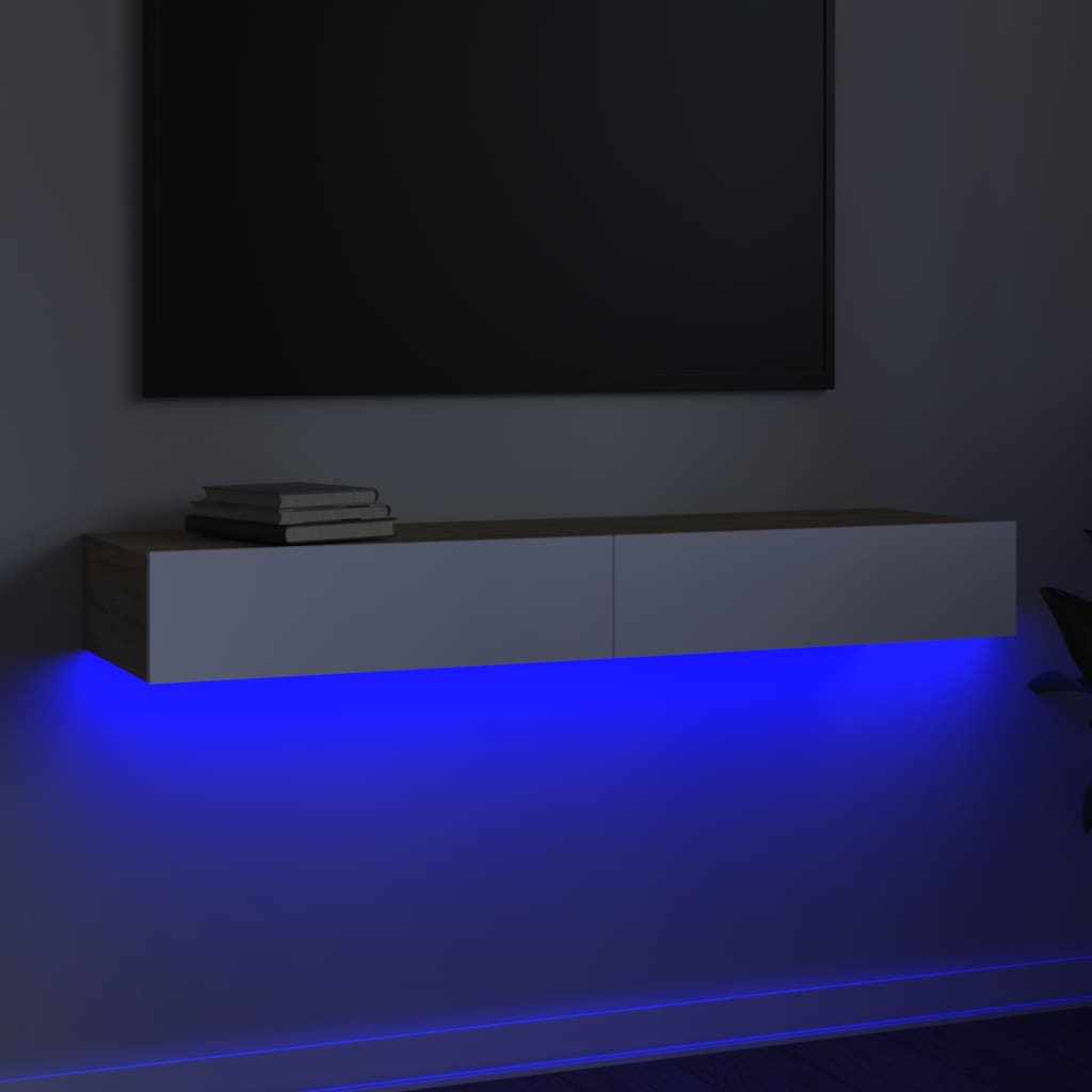 vidaXL TV omarica z LED lučkami bela in sonoma hrast 120x35x15,5 cm