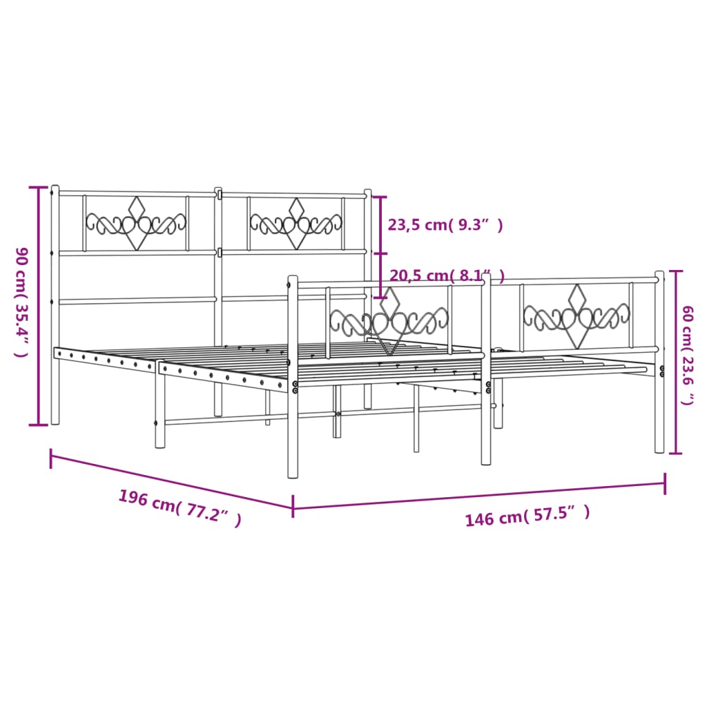 vidaXL Kovinski posteljni okvir z vzglavjem in vznožjem bel 140x190 cm