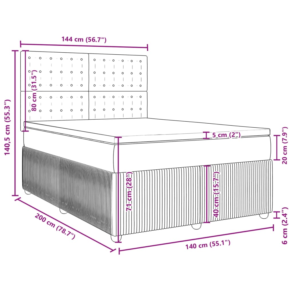 vidaXL Box spring postelja z vzmetnico svetlo siva 140x200 cm blago