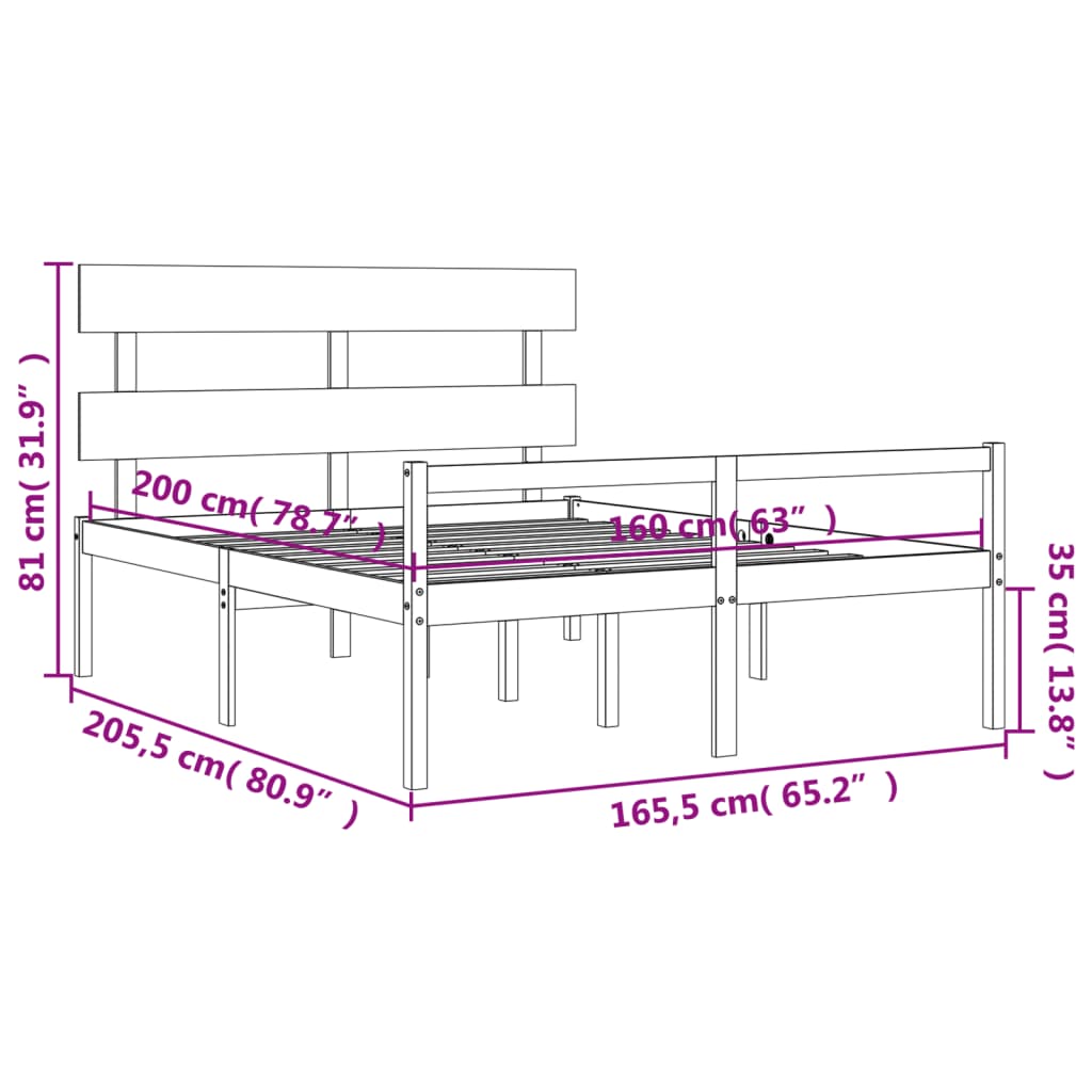 vidaXL Postelja za starejše z vzglavjem 160x200 cm trdnega lesa