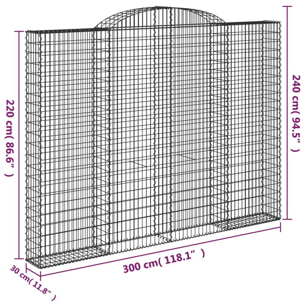 vidaXL Obokane gabion košare 5 kosa 300x30x220/240 cm pocinkano železo