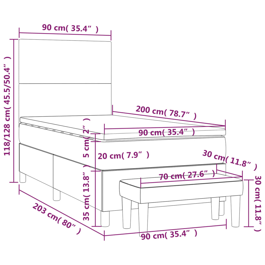 vidaXL Box spring postelja z vzmetnico siva 90x200 cm umetno usnje