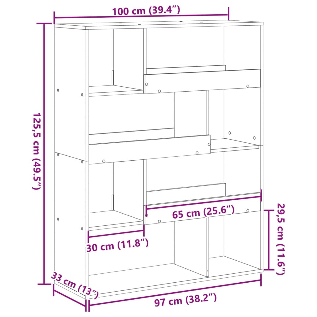 vidaXL Pregrada za prostor bela 100x33x125,5 cm inženirski les