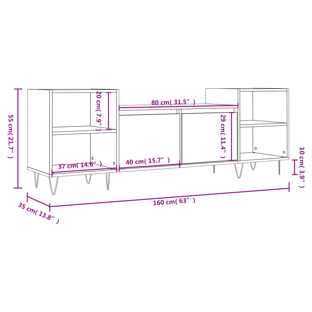 vidaXL TV omarica sonoma hrast 160x35x55 cm inženirski les