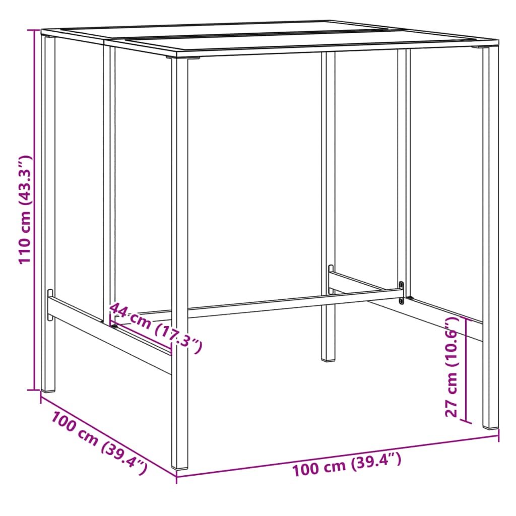 vidaXL Barska miza črna 100x100x110 cm prašno barvano jeklo