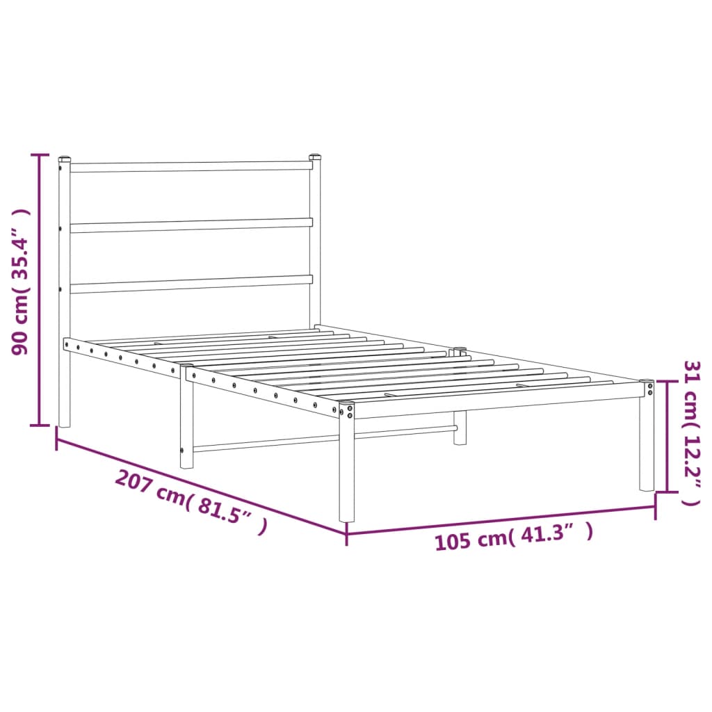 vidaXL Kovinski posteljni okvir z vzglavjem bel 100x200 cm