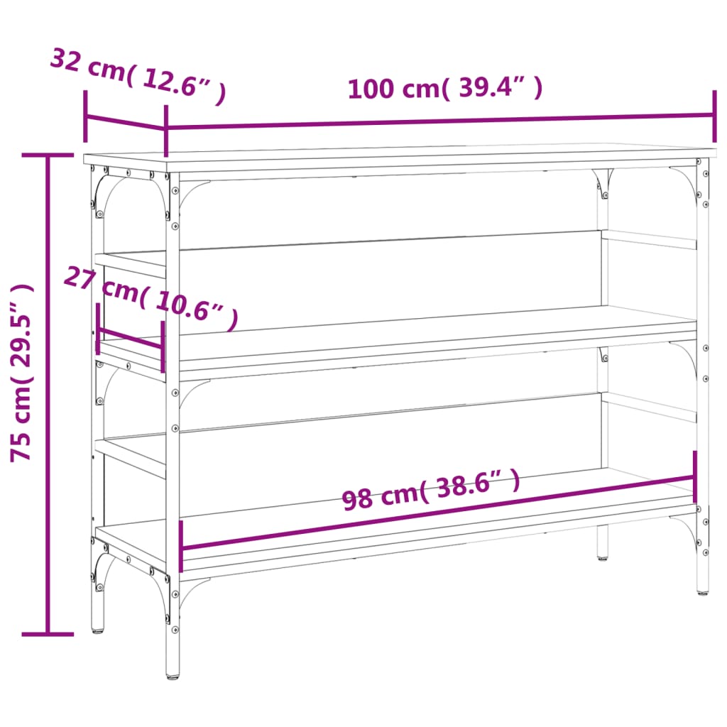 vidaXL Konzolna mizica dimljen hrast 100x32x75 cm inženirski les