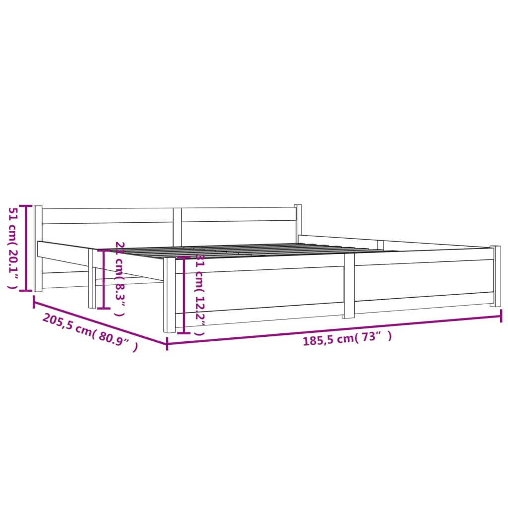 vidaXL Posteljni okvir iz trdne borovine 180x200 cm