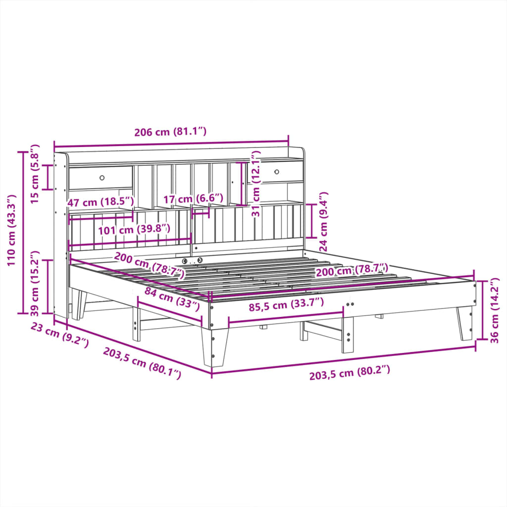 vidaXL Posteljni okvir brez vzmetnice vošč. rjav 200x200 cm borovina