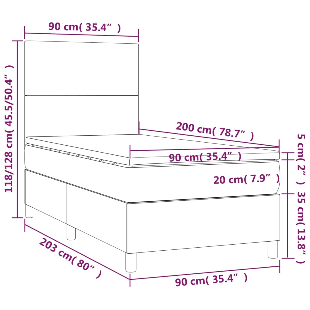 vidaXL Box spring postelja z vzmetnico bela 90x200 cm umetno usnje