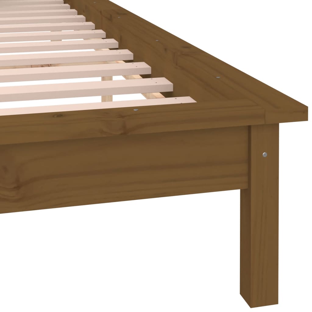 vidaXL LED posteljni okvir medeno rjav 135x190 cm trden les