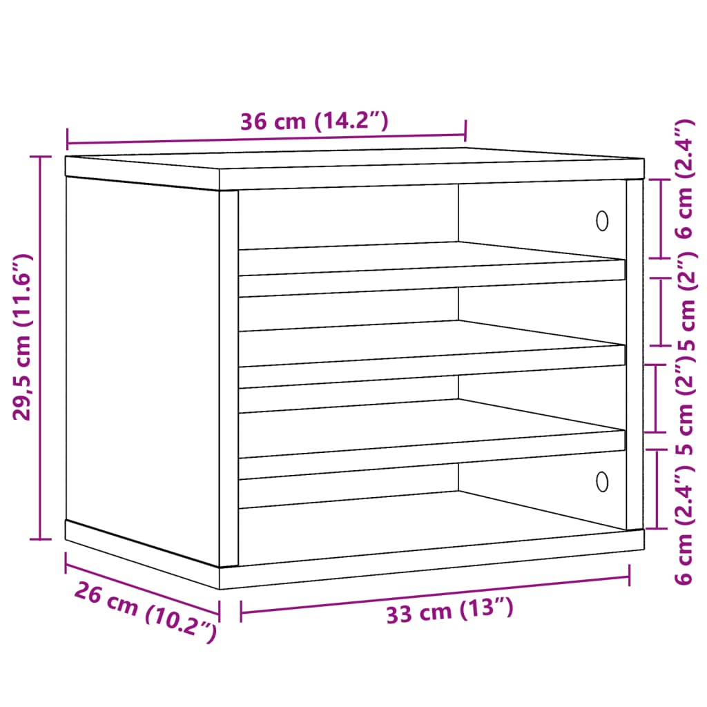 vidaXL Organizator za pisalno mizo bel 36x26x29,5 cm inženirski les