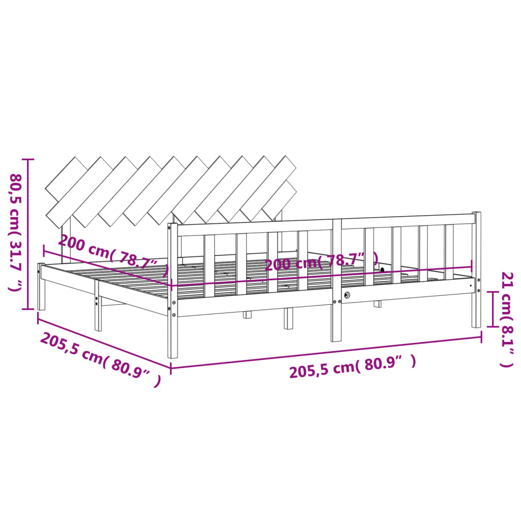 vidaXL Posteljni okvir z vzglavjem 200x200 cm trden les