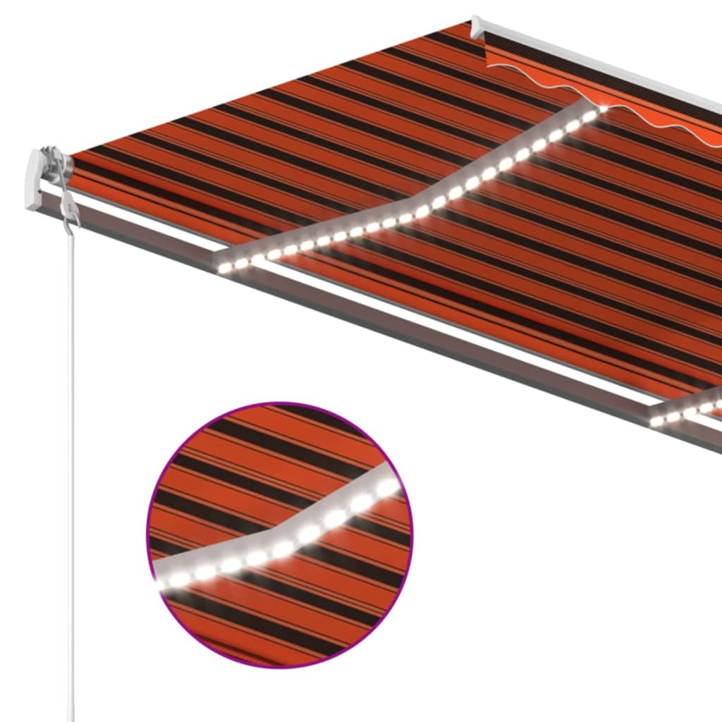 vidaXL Ročno zložljiva tenda z LED lučmi 450x350 cm oranžna in rjava