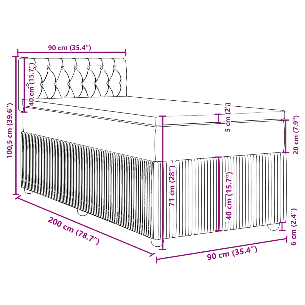 vidaXL Box spring postelja z vzmetnico krem 90x200 cm blago