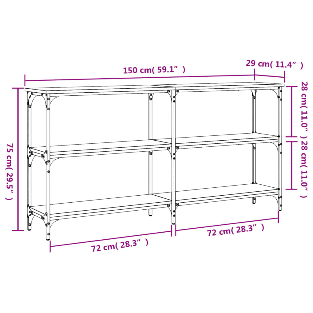 vidaXL Konzolna mizica sonoma hrast 150x29x75 cm inženirski les