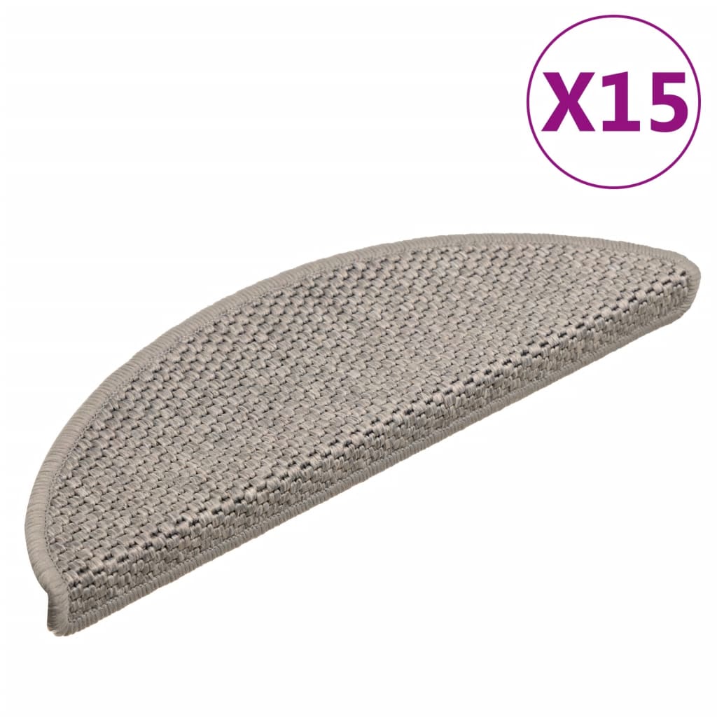 vidaXL Samolepilne preproge za stopnice sisal 15 kosov 56x17x3 srebrne