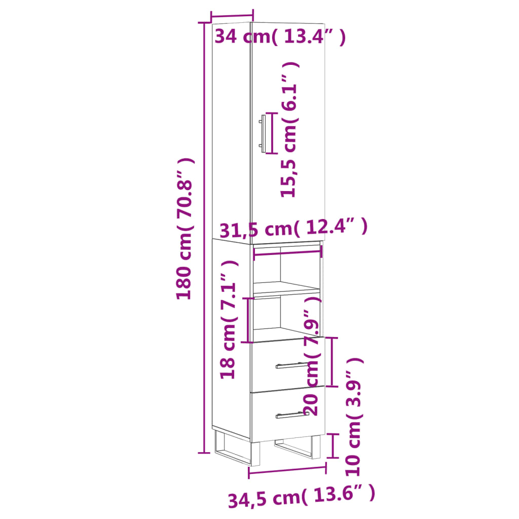 vidaXL Visoka omara rjavi hrast 34,5x34x180 cm inženirski les