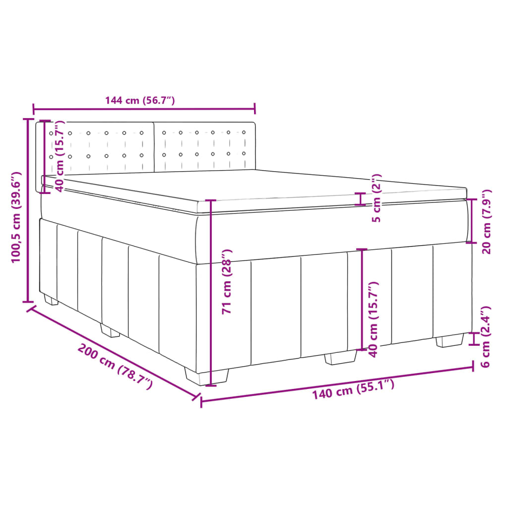 vidaXL Box spring postelja z vzmetnico temno rjava 140x200 cm blago