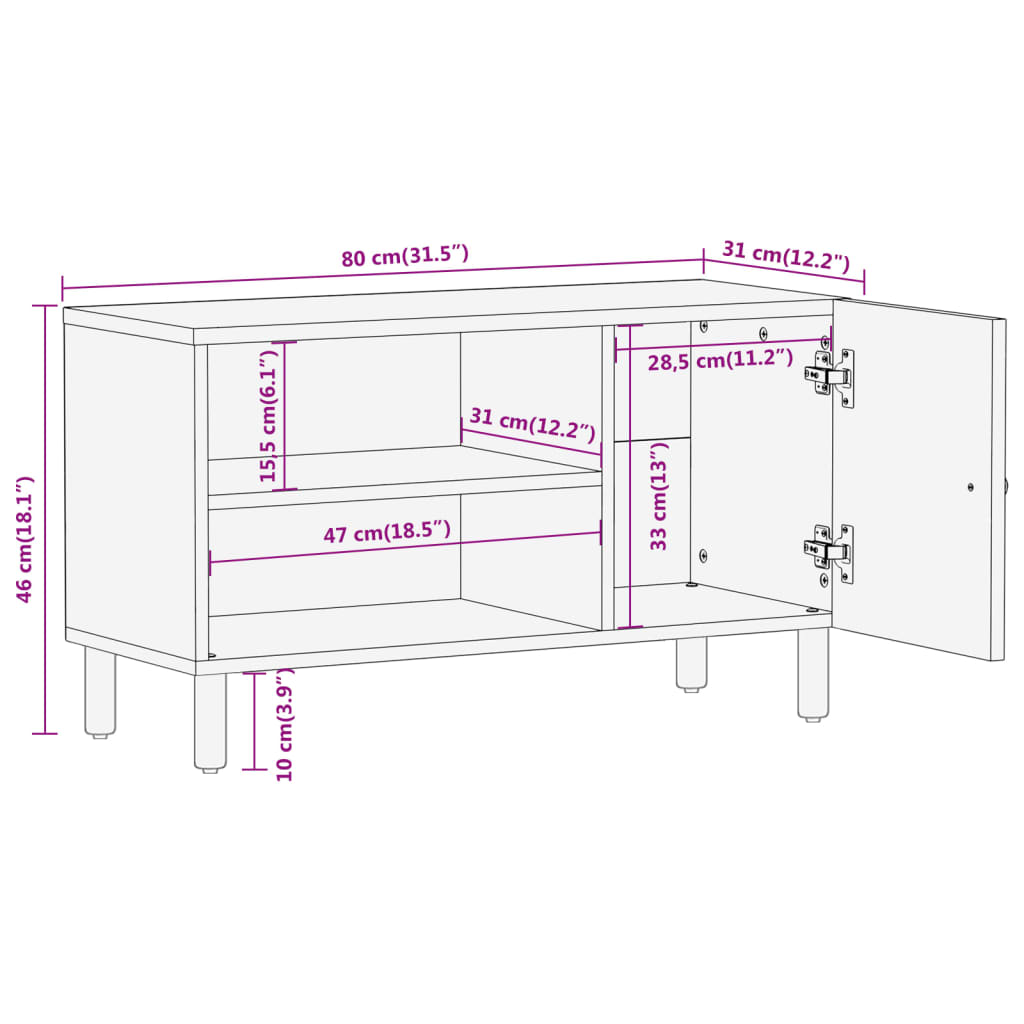 vidaXL TV omarica 80x31x46 cm trden mangov les