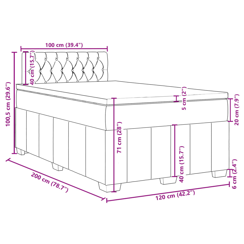 vidaXL Box spring postelja z vzmetnico moder 120x200 cm blago