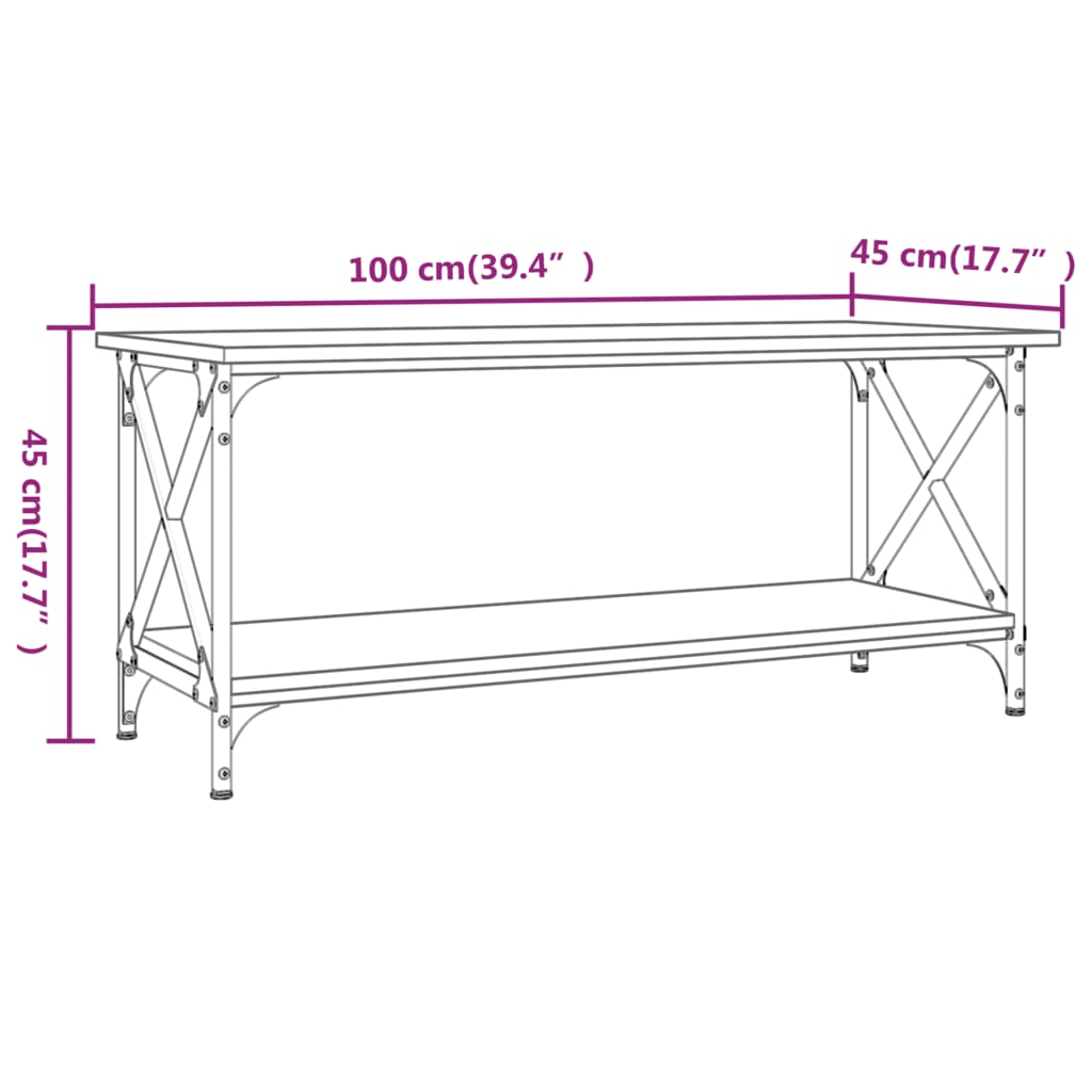 vidaXL Klubska mizica črna 100x45x45 cm inženirski les in železo