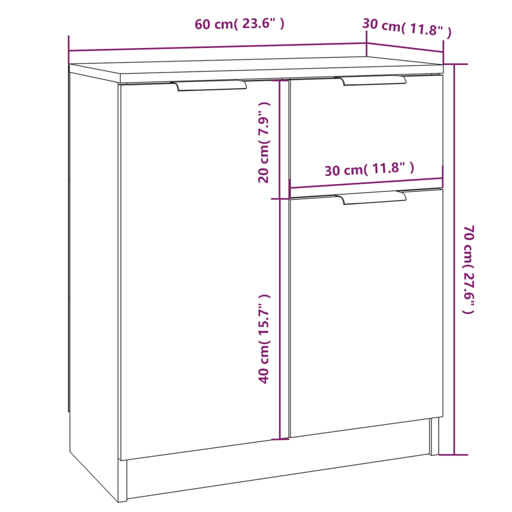 vidaXL Komoda 2 kosa bela 60x30x70 cm konstruiran les