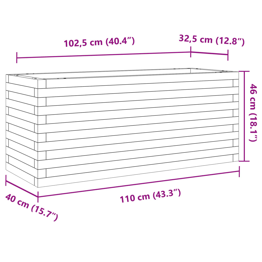 vidaXL Vrtno cvetlično korito belo 110x40x46 cm trdna borovina