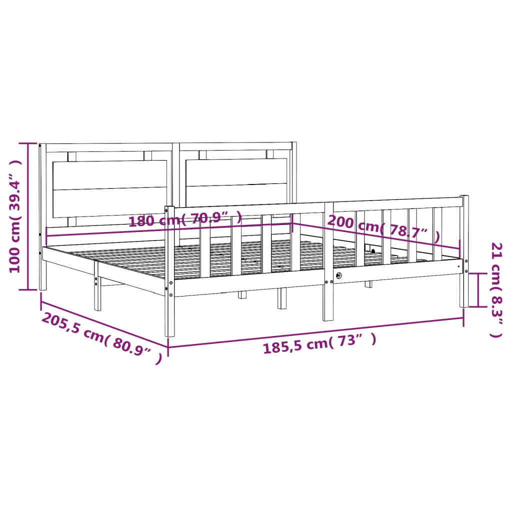 vidaXL Posteljni okvir z vzglavjem bel 180x200 cm trden les