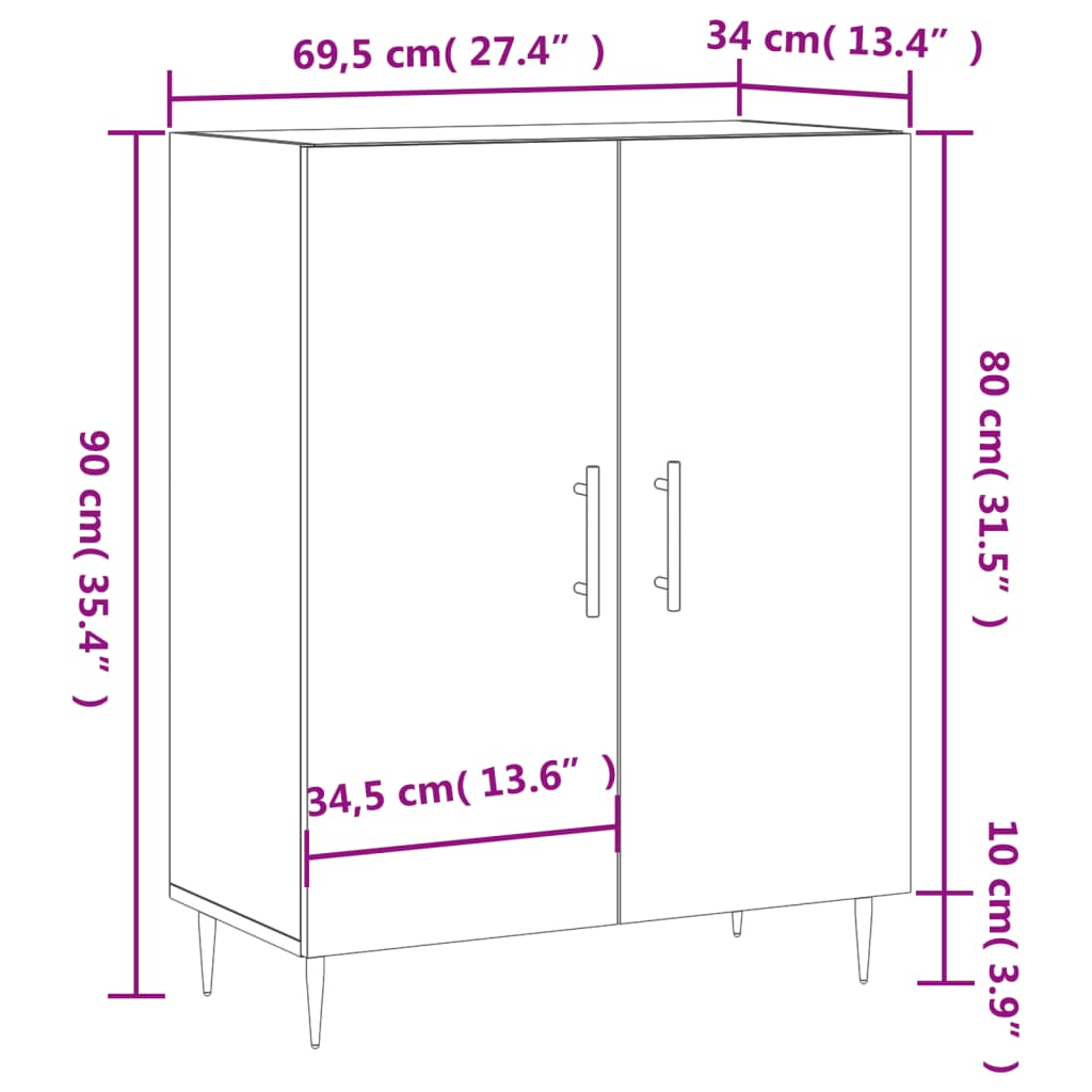 vidaXL Komoda sonoma hrast 69,5x34x90 cm inženirski les