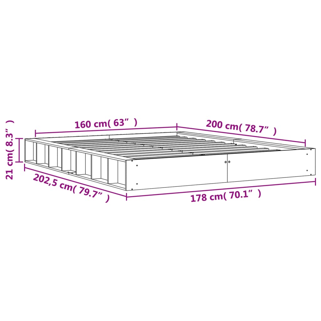 vidaXL Posteljni okvir brez vzmetnice voščeno rjav 160x200 cm borovina