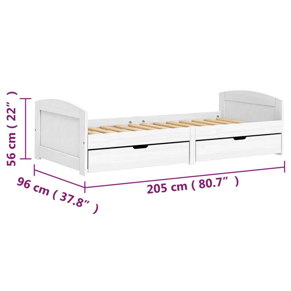 vidaXL Dnevna postelja z 2 predaloma IRUN bela 90x200cm trdna borovina