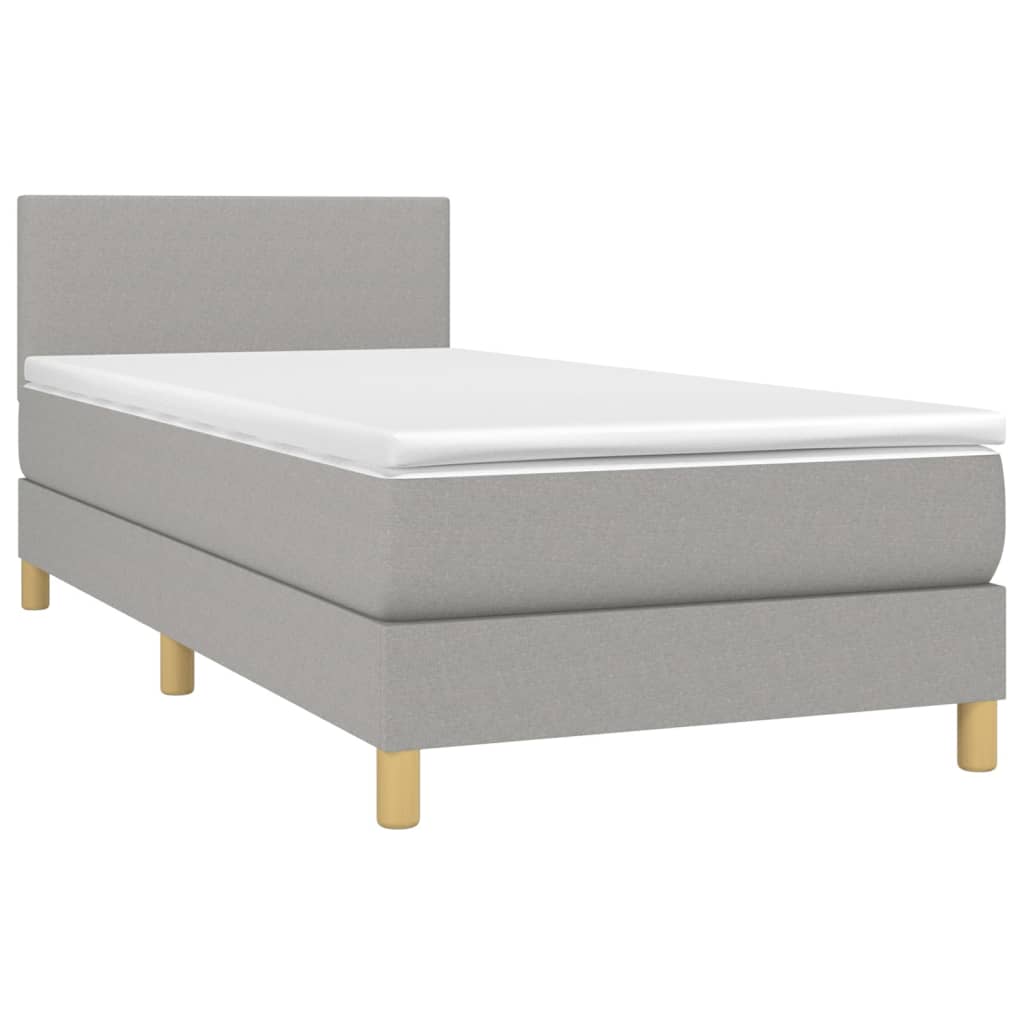 vidaXL Box spring postelja z vzmetnico svetlo siva 90x200 cm blago