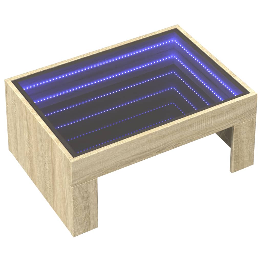 vidaXL Klubska mizica z neskončnimi LED sonoma hrast 70x50x30 cm