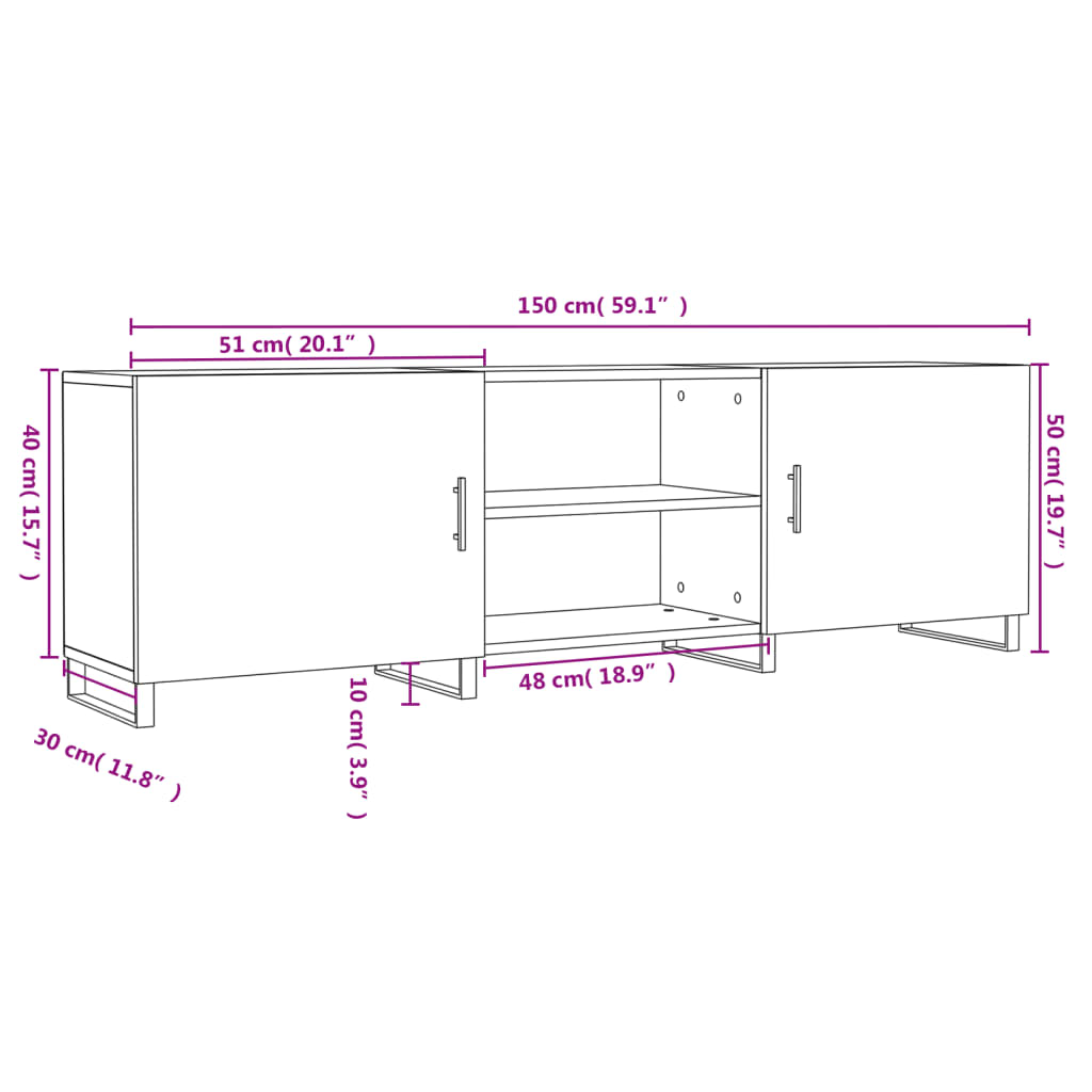 vidaXL TV omarica bela 150x30x50 cm inženirski les