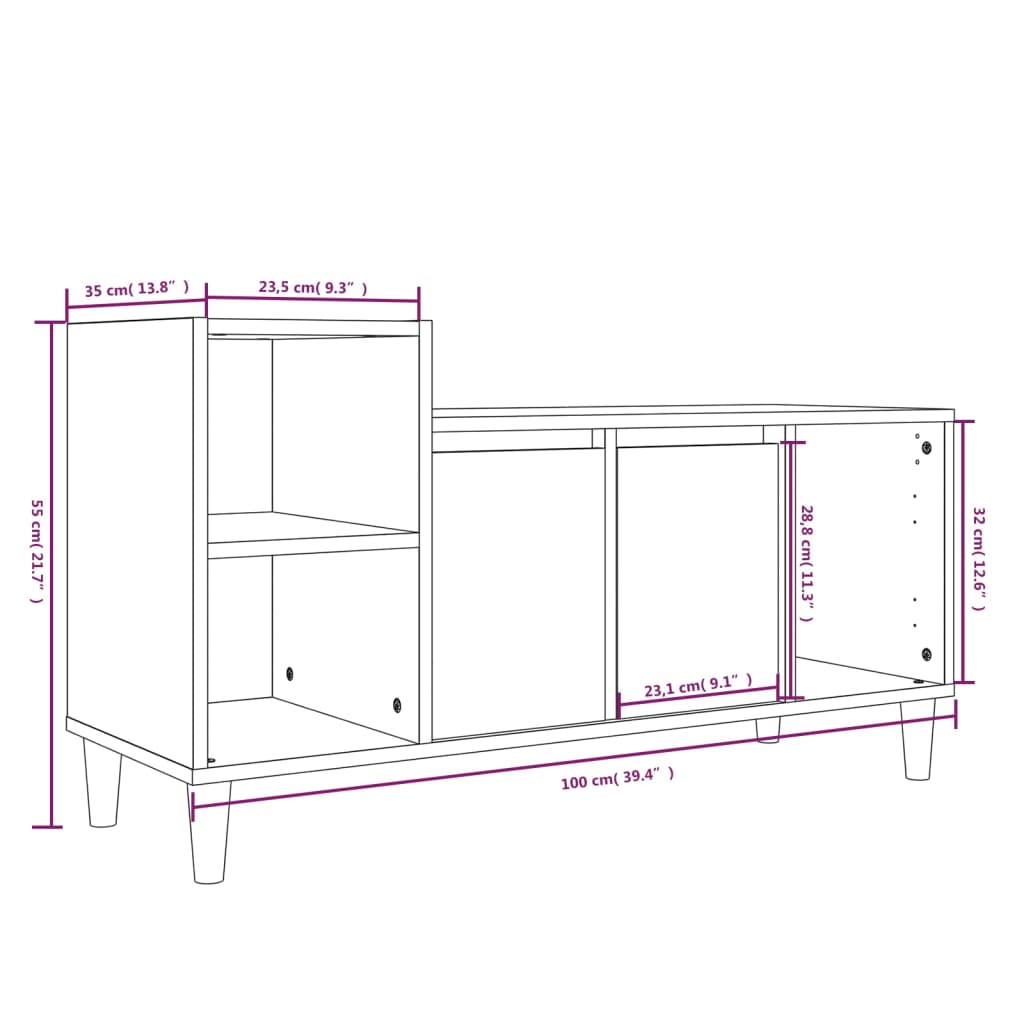 vidaXL TV omarica bela 100x35x55 cm inženirski les